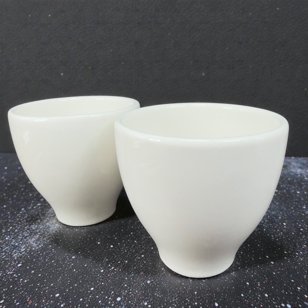 For Life Forlife White Stoneware Ceramic Footed Cups Tumblers Mugs Set‎ 2 Marked